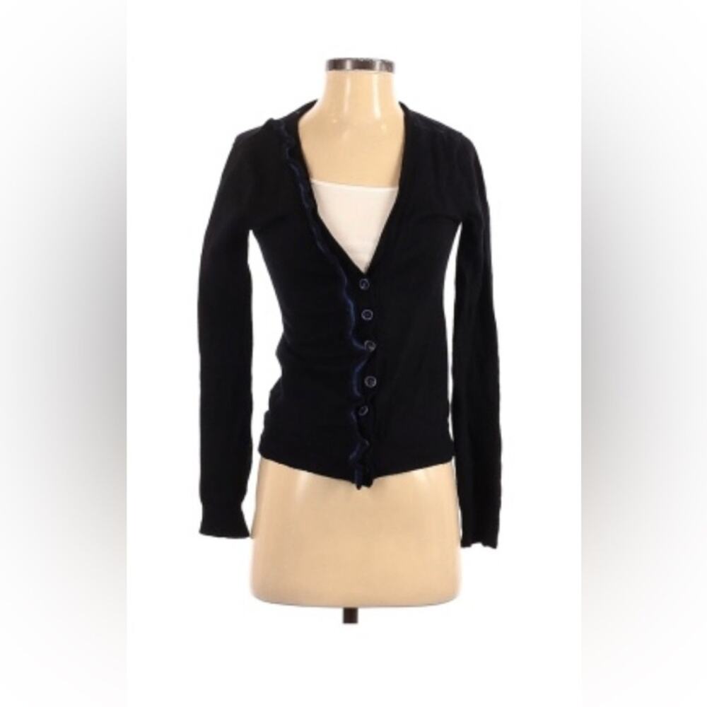 Modern‎ Amusement ruffle accent black cardigan sweater, size small